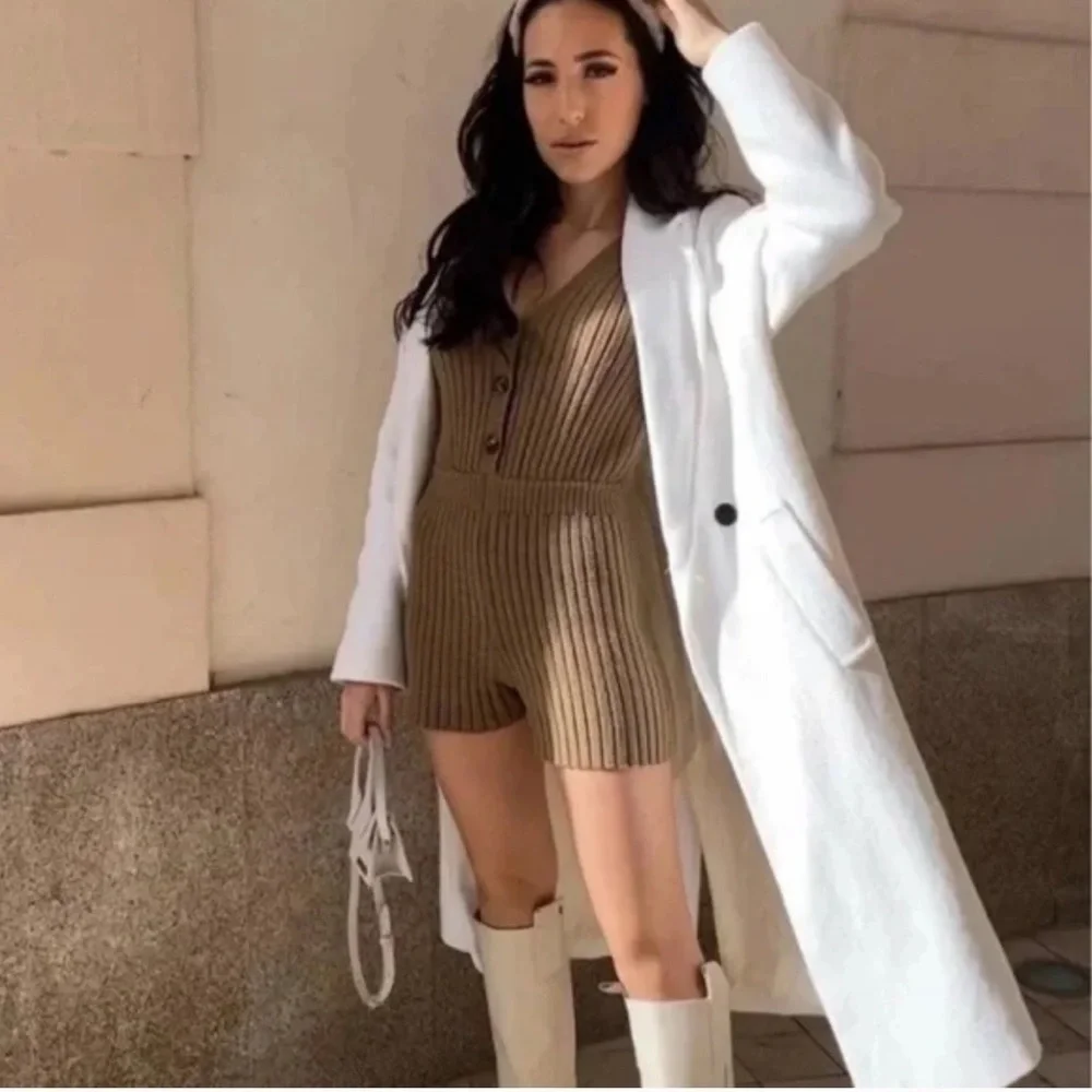 Zara brown chunky knit sweater romper size large - Picture 2 of 8